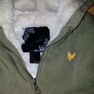 Green faux fur lined hoodie